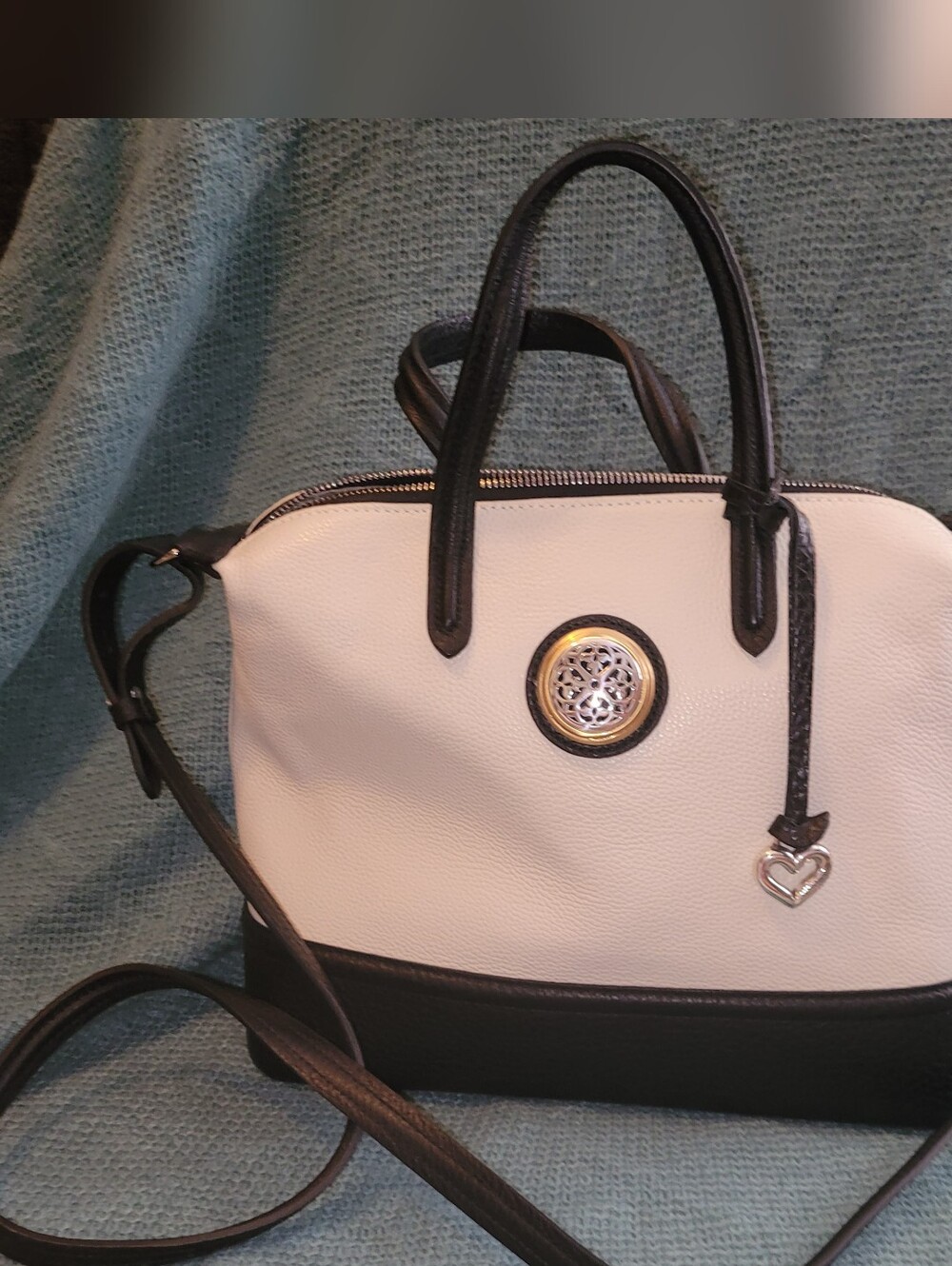 Ferrar By Brighton Cream and Black Leather Wrist And Shoulder Purse